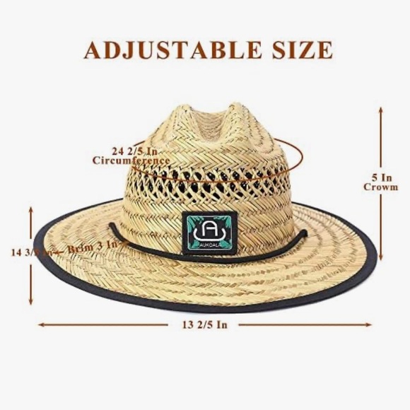 Wide-Brim Sun Straw Hat with Tightener Summer Beach Sun Protection Natural Straw - Picture 3 of 8